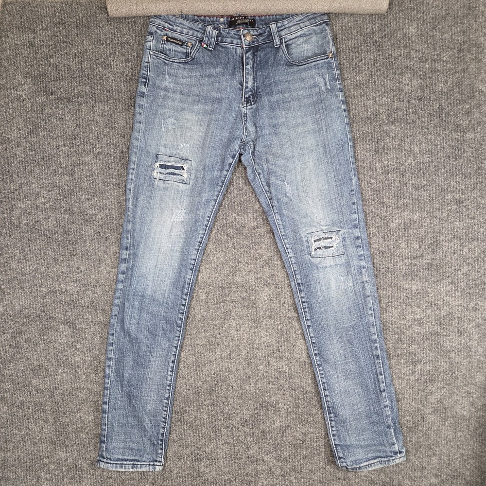 Philipp Plein Homme Distressed Slim Fit Jeans Mens 32 Light Wash Designer Denim